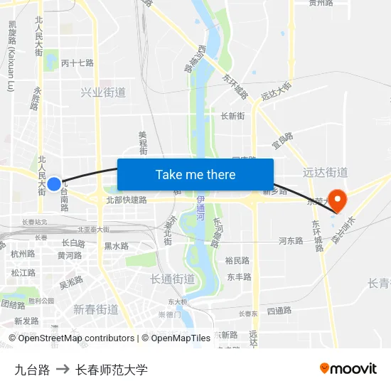 九台路 to 长春师范大学 map