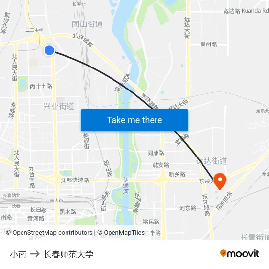 小南 to 长春师范大学 map