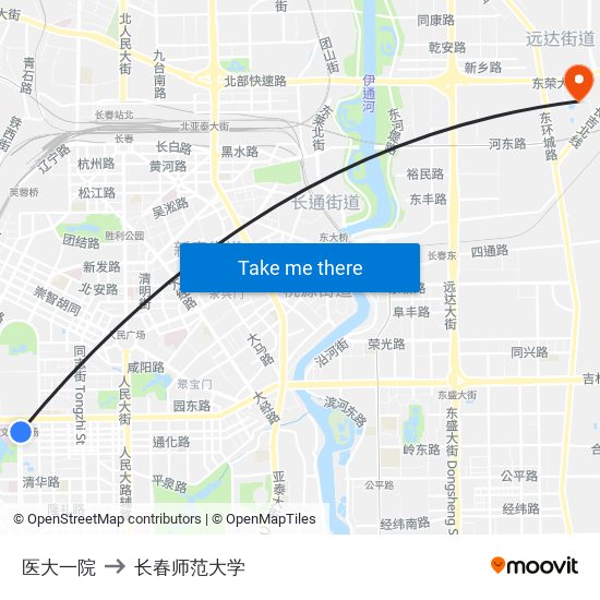 医大一院 to 长春师范大学 map