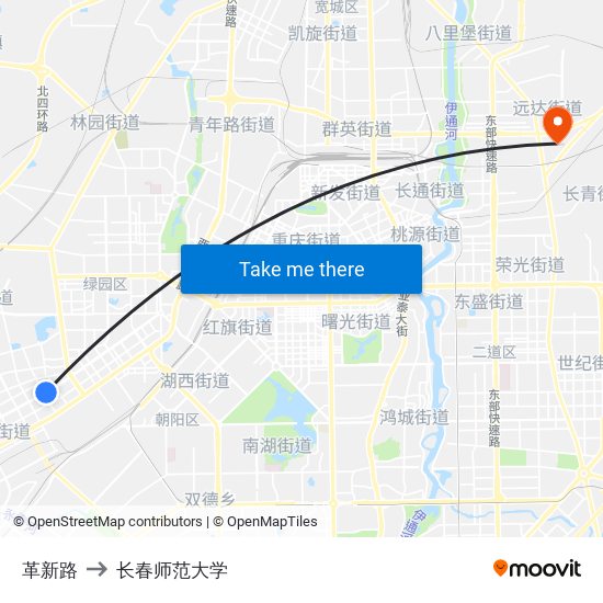 革新路 to 长春师范大学 map