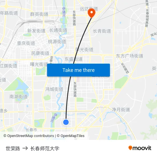 世荣路 to 长春师范大学 map