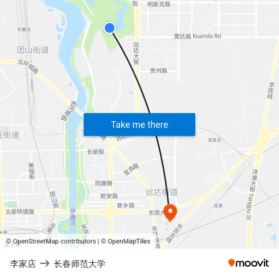 李家店 to 长春师范大学 map