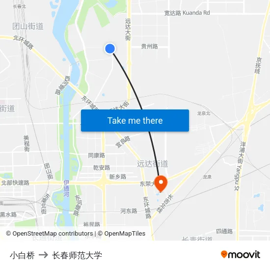 小白桥 to 长春师范大学 map