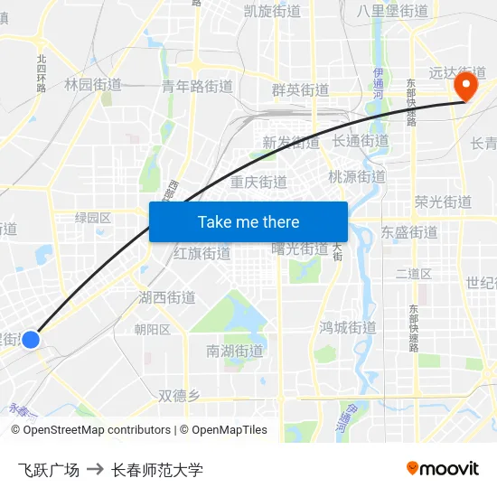 飞跃广场 to 长春师范大学 map