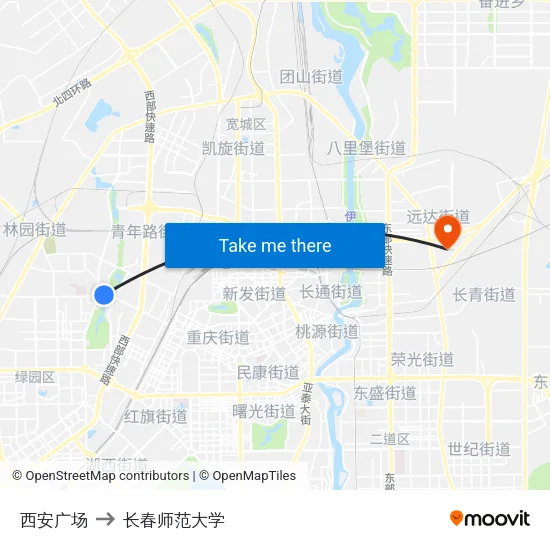 西安广场 to 长春师范大学 map
