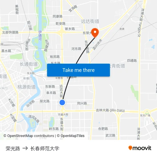 荣光路 to 长春师范大学 map