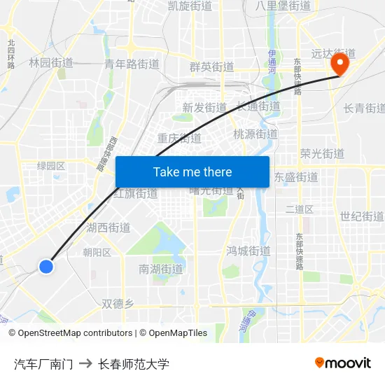 汽车厂南门 to 长春师范大学 map