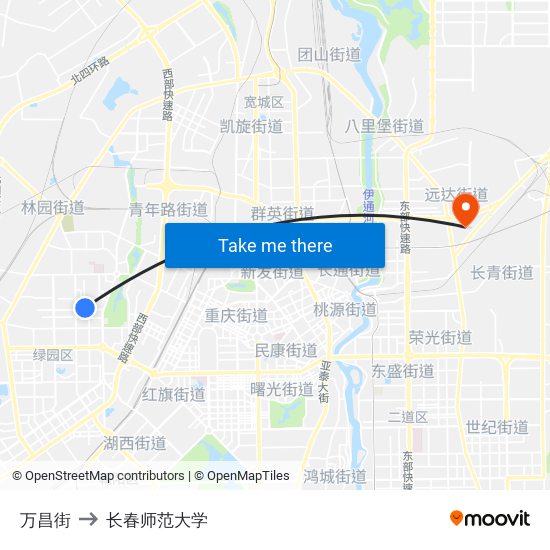 万昌街 to 长春师范大学 map