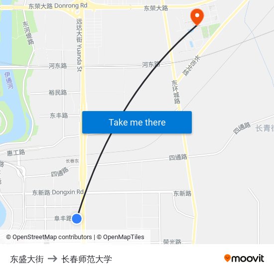 东盛大街 to 长春师范大学 map