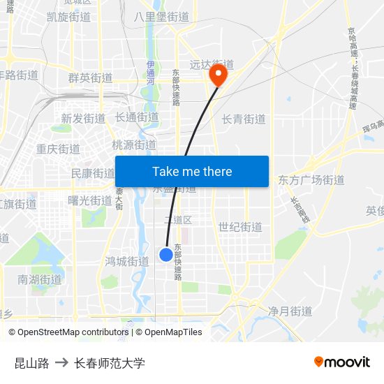 昆山路 to 长春师范大学 map