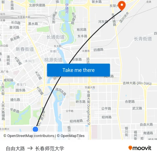 自由大路 to 长春师范大学 map