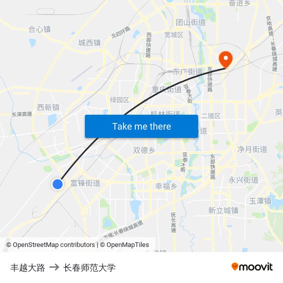 丰越大路 to 长春师范大学 map