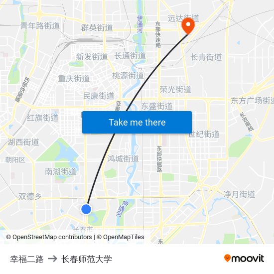 幸福二路 to 长春师范大学 map