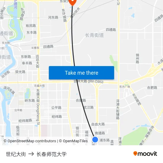世纪大街 to 长春师范大学 map
