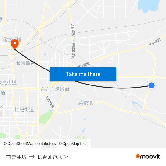 前曹油坊 to 长春师范大学 map