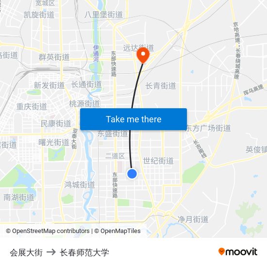 会展大街 to 长春师范大学 map