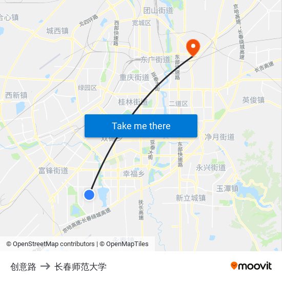 创意路 to 长春师范大学 map