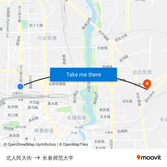 北人民大街 to 长春师范大学 map