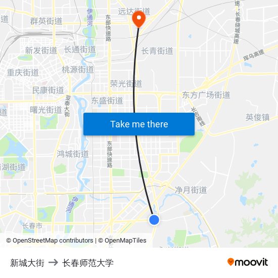 新城大街 to 长春师范大学 map