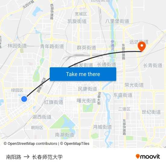 南阳路 to 长春师范大学 map