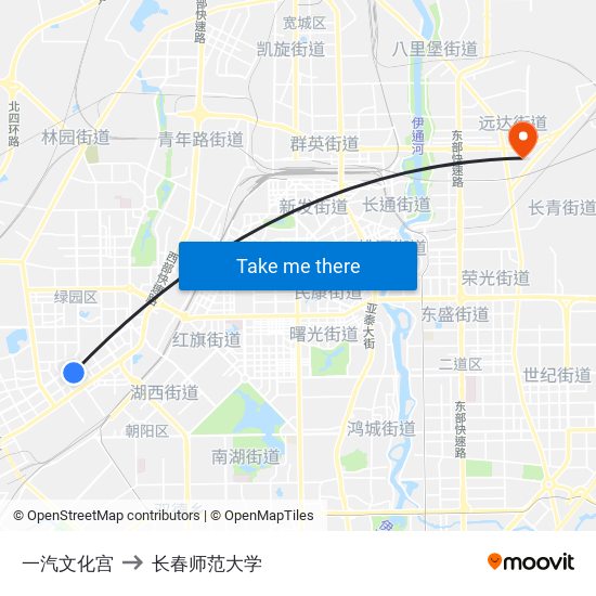 一汽文化宫 to 长春师范大学 map