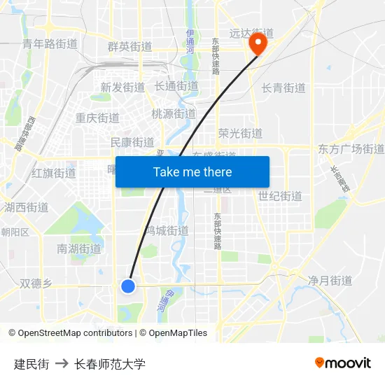 建民街 to 长春师范大学 map