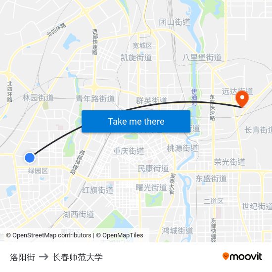 洛阳街 to 长春师范大学 map