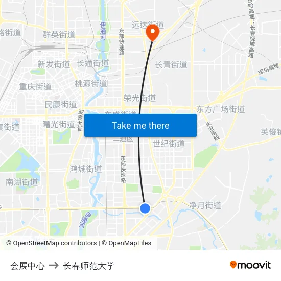 会展中心 to 长春师范大学 map
