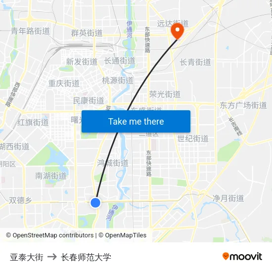 亚泰大街 to 长春师范大学 map