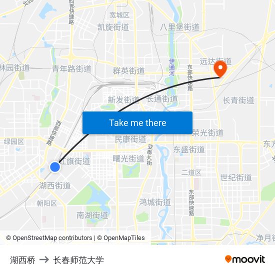 湖西桥 to 长春师范大学 map