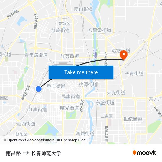 南昌路 to 长春师范大学 map