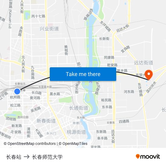 长春站 to 长春师范大学 map