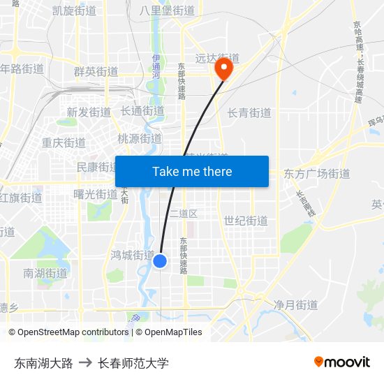 东南湖大路 to 长春师范大学 map