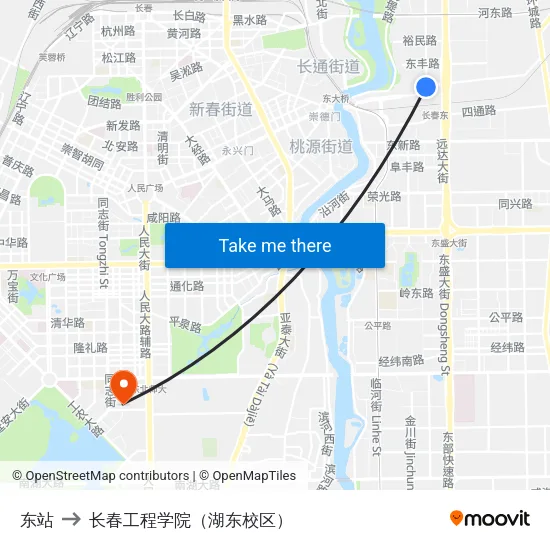 东站 to 长春工程学院（湖东校区） map