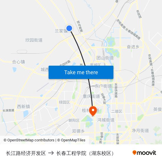长江路经济开发区 to 长春工程学院（湖东校区） map