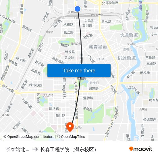 长春站北口 to 长春工程学院（湖东校区） map