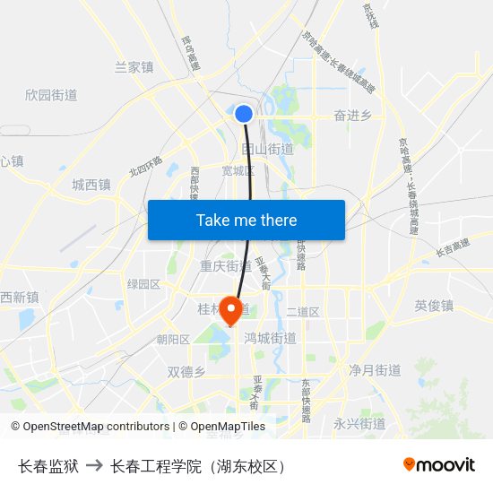 长春监狱 to 长春工程学院（湖东校区） map