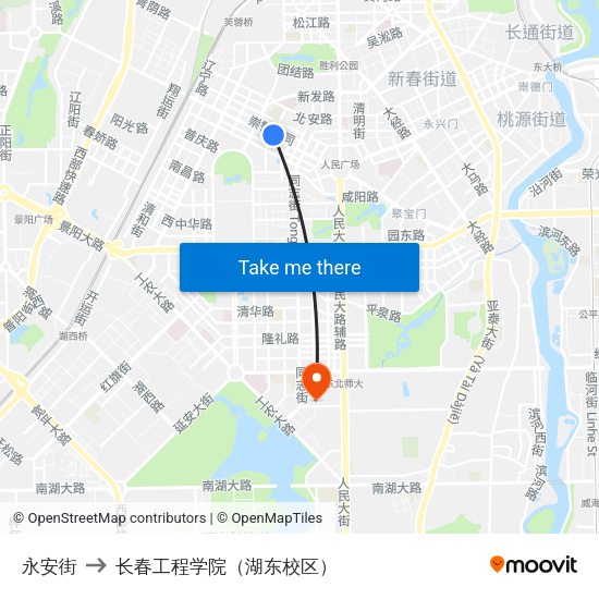 永安街 to 长春工程学院（湖东校区） map
