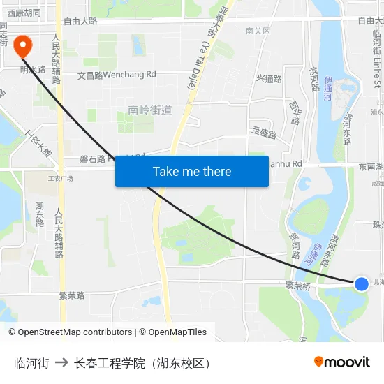 临河街 to 长春工程学院（湖东校区） map