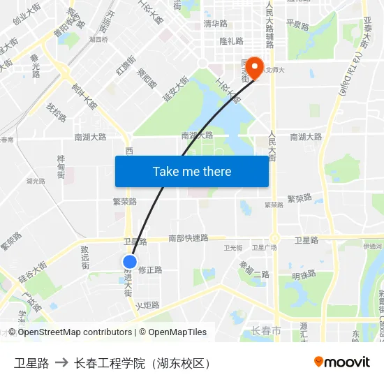 卫星路 to 长春工程学院（湖东校区） map