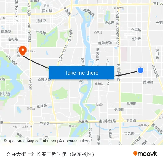 会展大街 to 长春工程学院（湖东校区） map