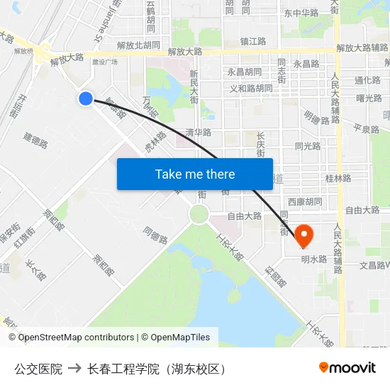 公交医院 to 长春工程学院（湖东校区） map