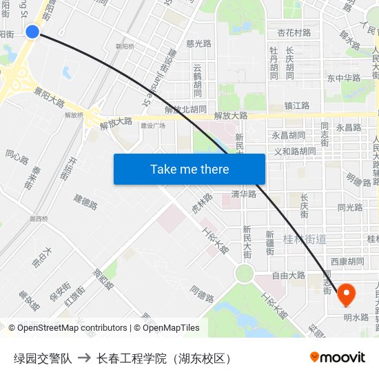 绿园交警队 to 长春工程学院（湖东校区） map