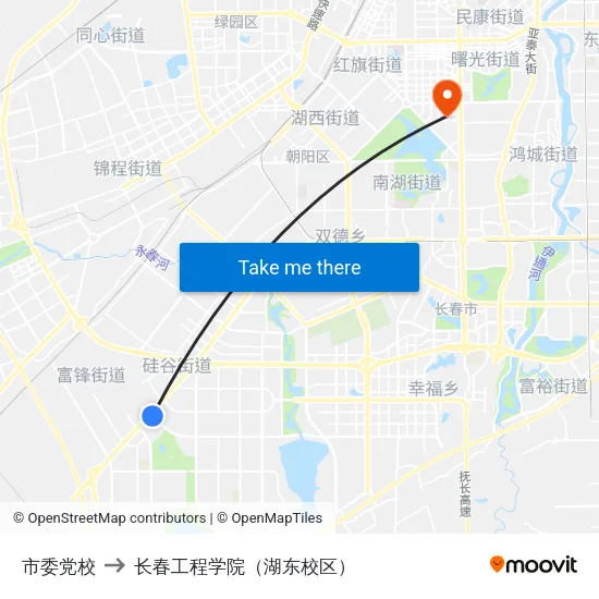 市委党校 to 长春工程学院（湖东校区） map