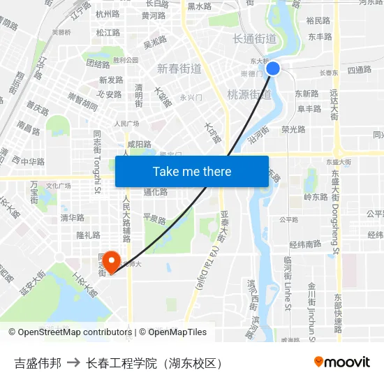 吉盛伟邦 to 长春工程学院（湖东校区） map