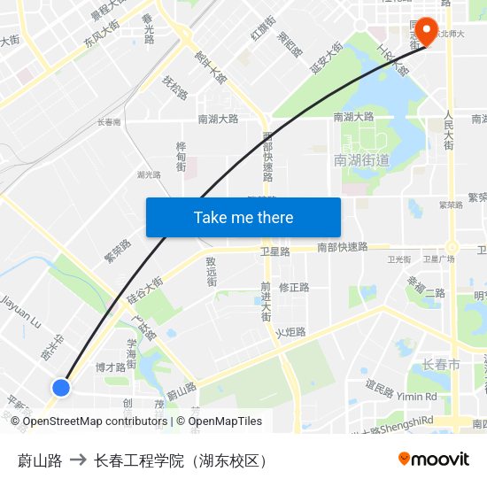 蔚山路 to 长春工程学院（湖东校区） map