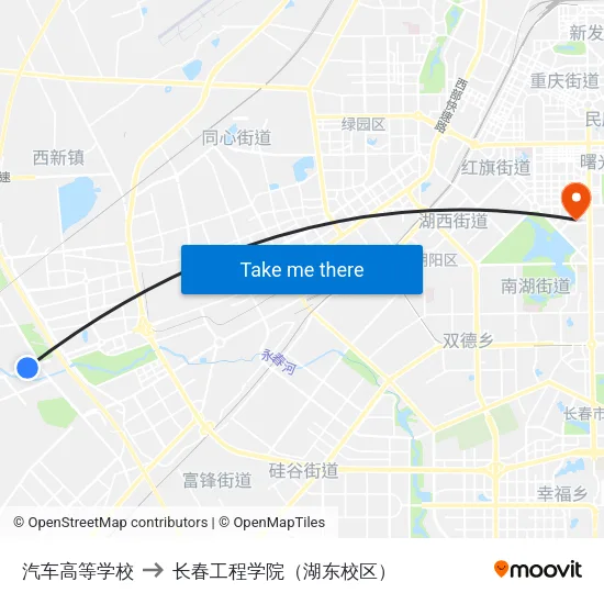 汽车高等学校 to 长春工程学院（湖东校区） map
