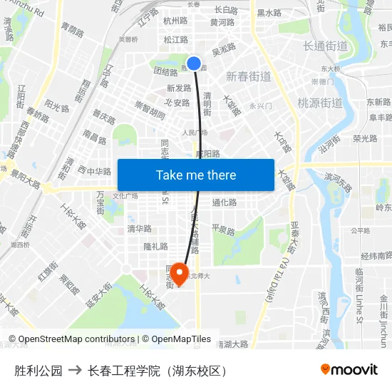 胜利公园 to 长春工程学院（湖东校区） map