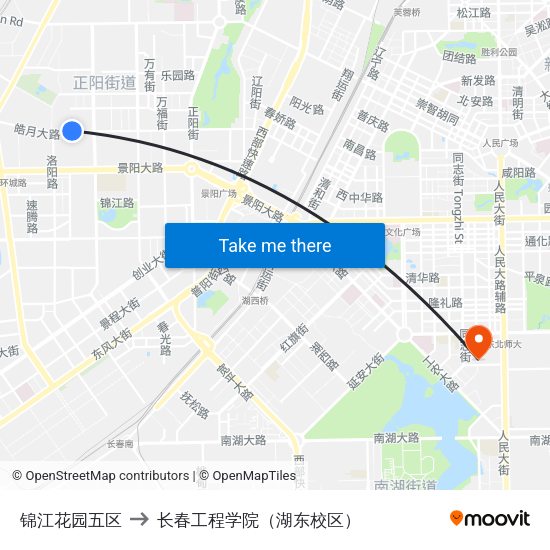 锦江花园五区 to 长春工程学院（湖东校区） map