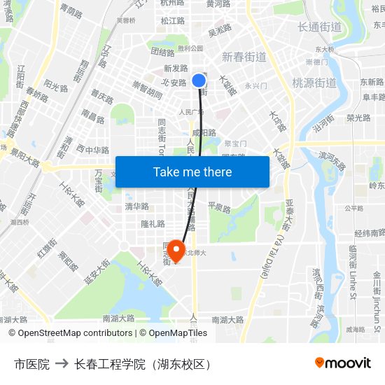 市医院 to 长春工程学院（湖东校区） map